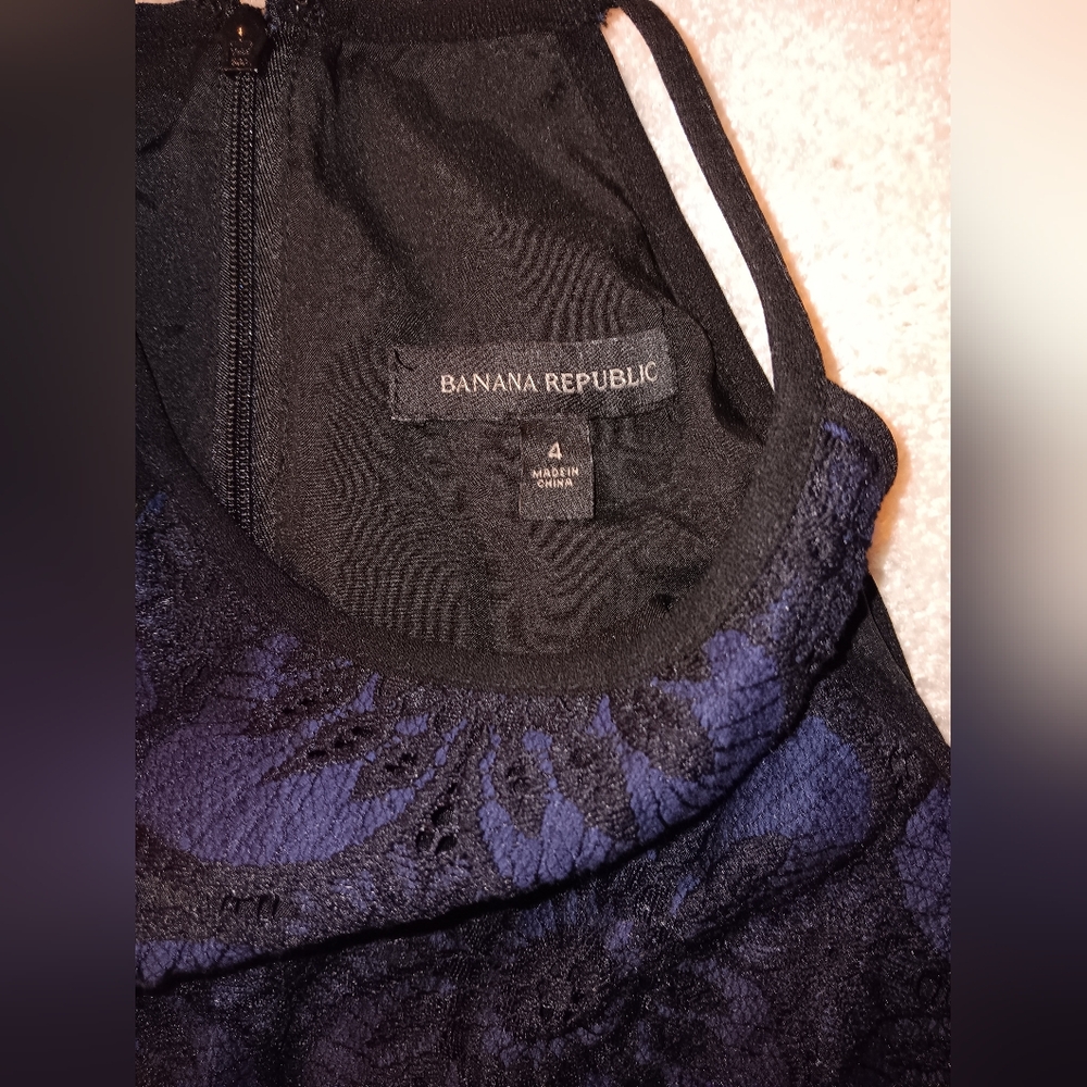 Banana Republic ~ Navy Black Lace Floral Halter Midi Cocktail Dress Size 4 - Picture 10 of 16